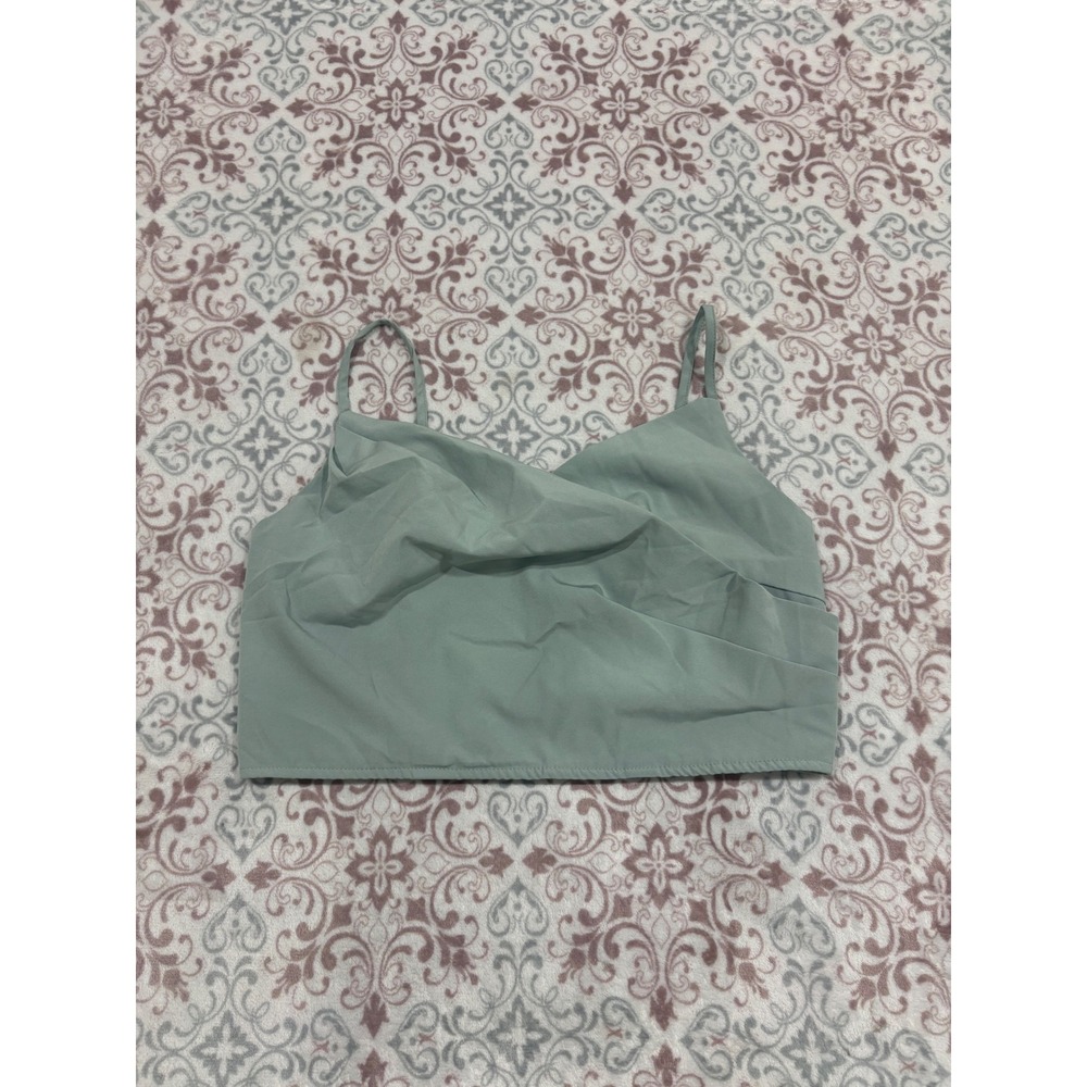 Shein Curve Sage Green Wrap Front Smocked Back Cami Crop Top 0XL